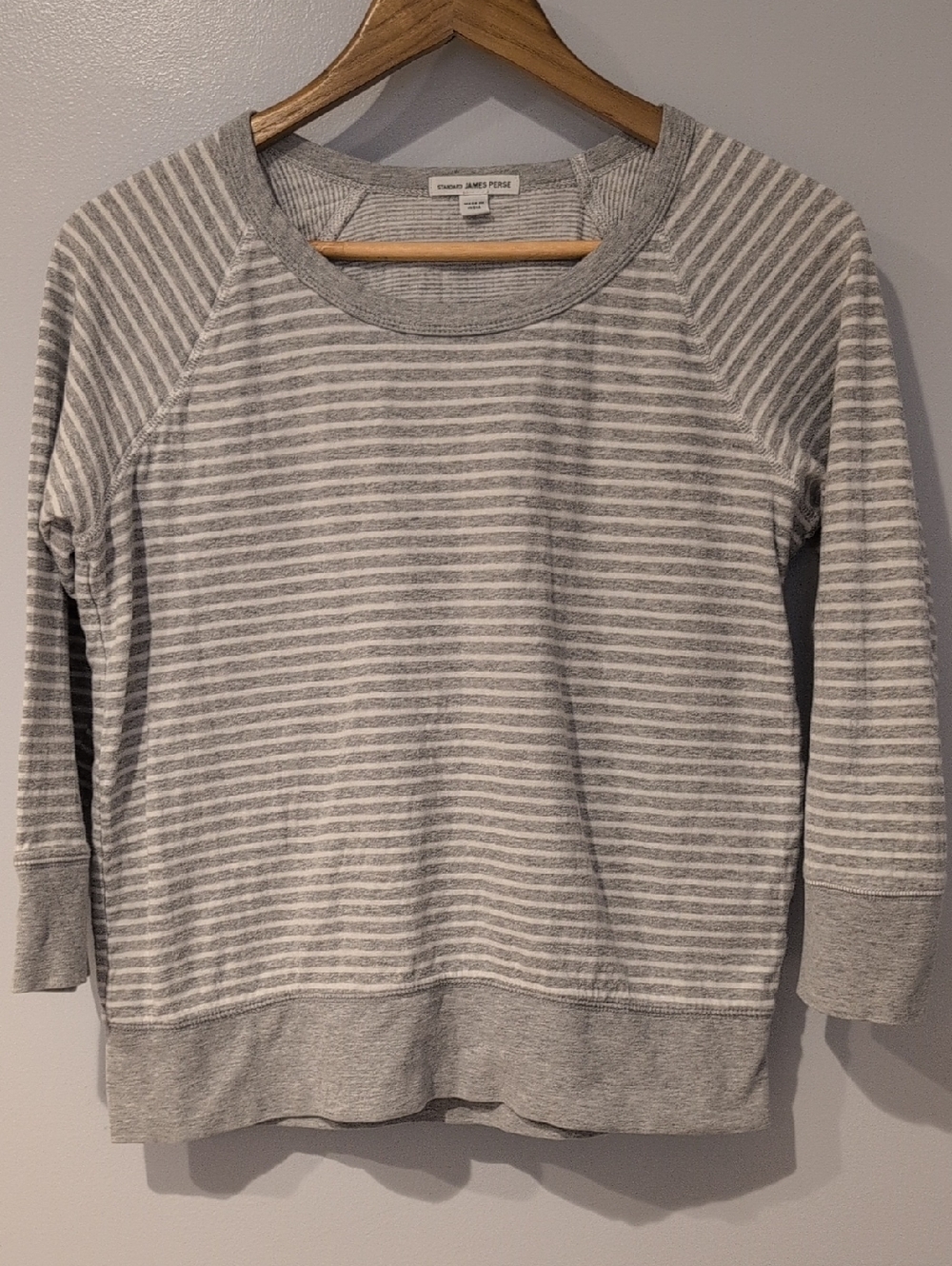 Standard James Perse Grey White Striped Double Layered Cotton Crewneck Size 2
